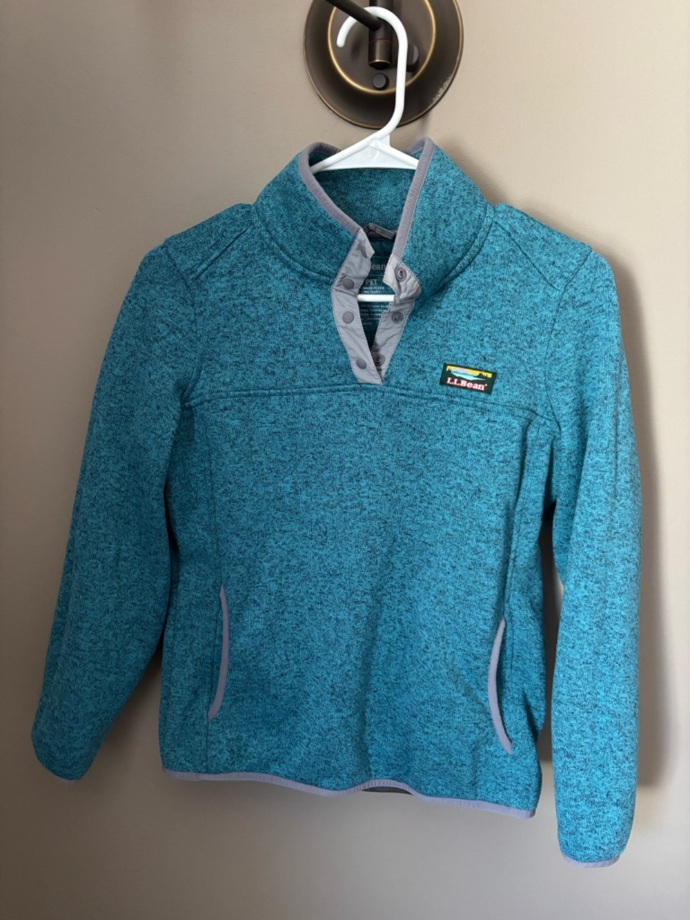 L.L. Bean Teal Snap-Placket Pullover with Gray Trim